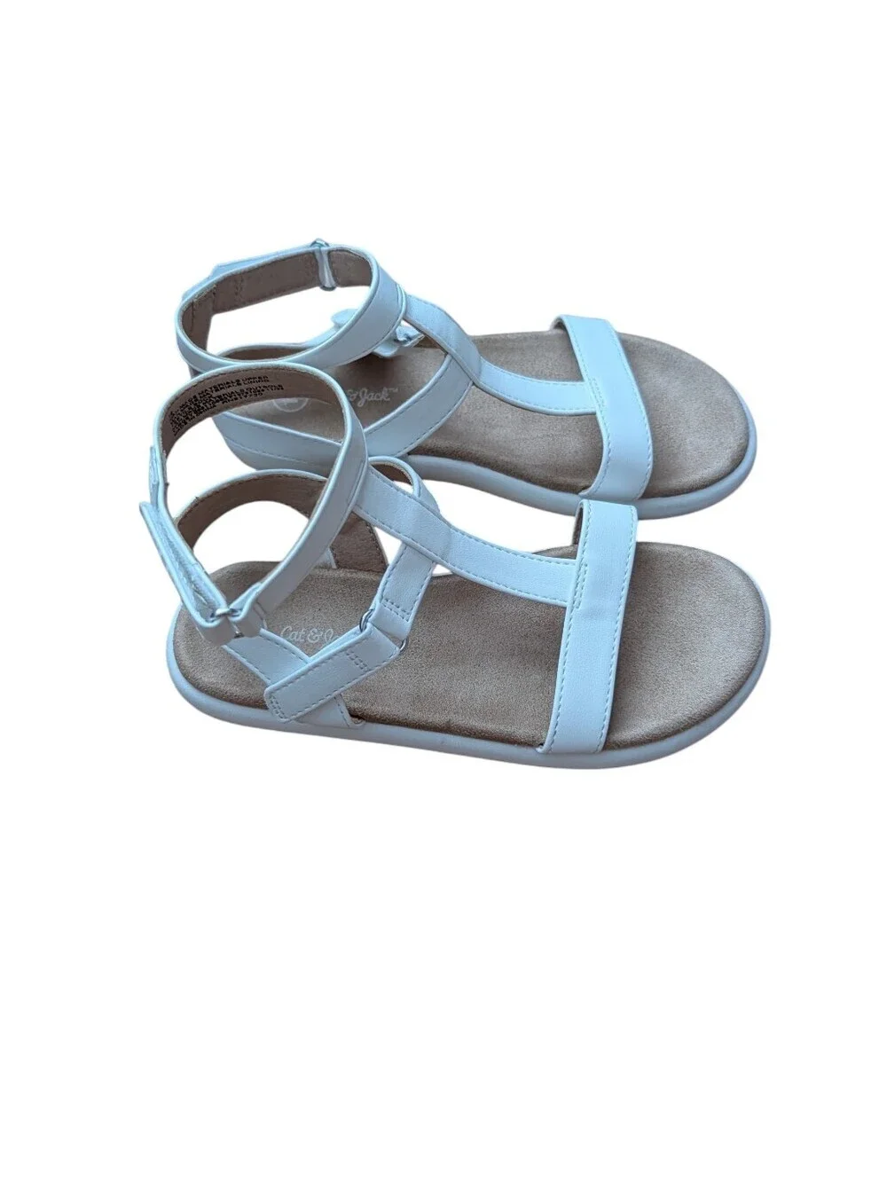 Cat & Jack White Girls T-Strap Buckle Leather Sandals Size 12